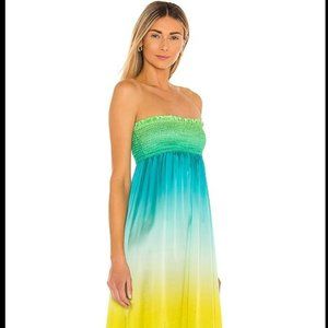 NWOT Silk Roads Adriana Iglesias Maxi Dress Dreamy Turquoise Green Yellow White